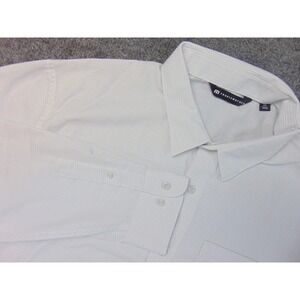 Travis Mathew Button Down Shirt Men 2XL White Striped Long Sleeve Business